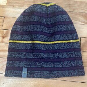 Icebreaker Merino Wool Hat Beanie striped winter thermal purple grey yellow